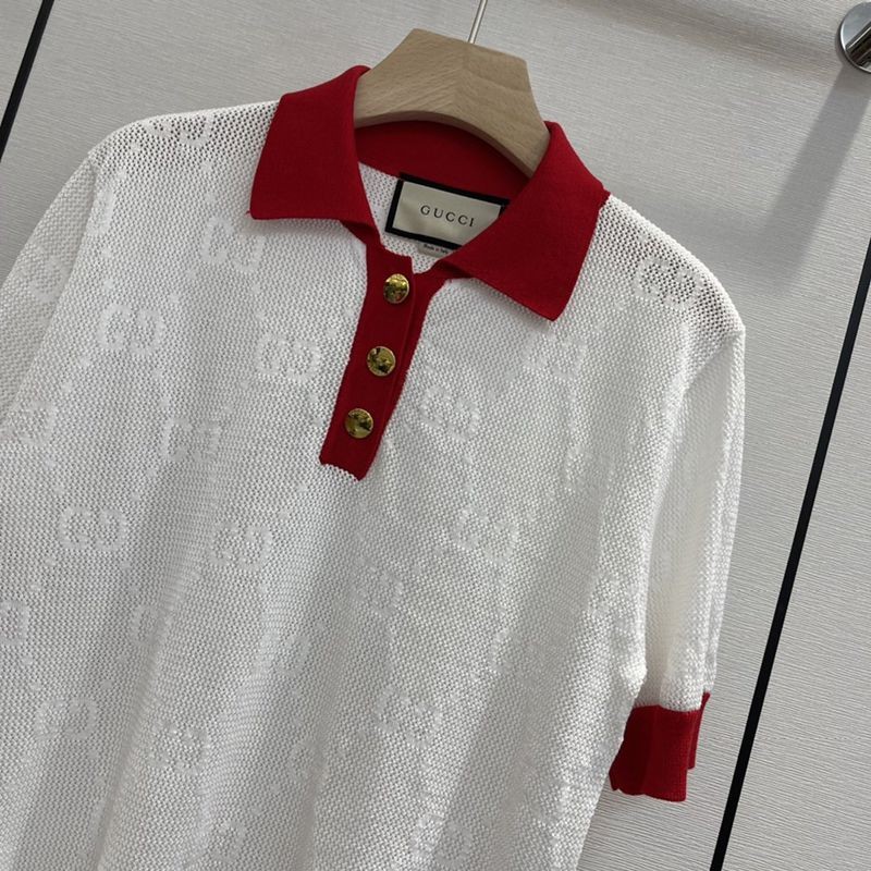 超話題!22新作 グッチ GGニット ストライプコットン ポロミニTシャツ コピー guj76575高い品質