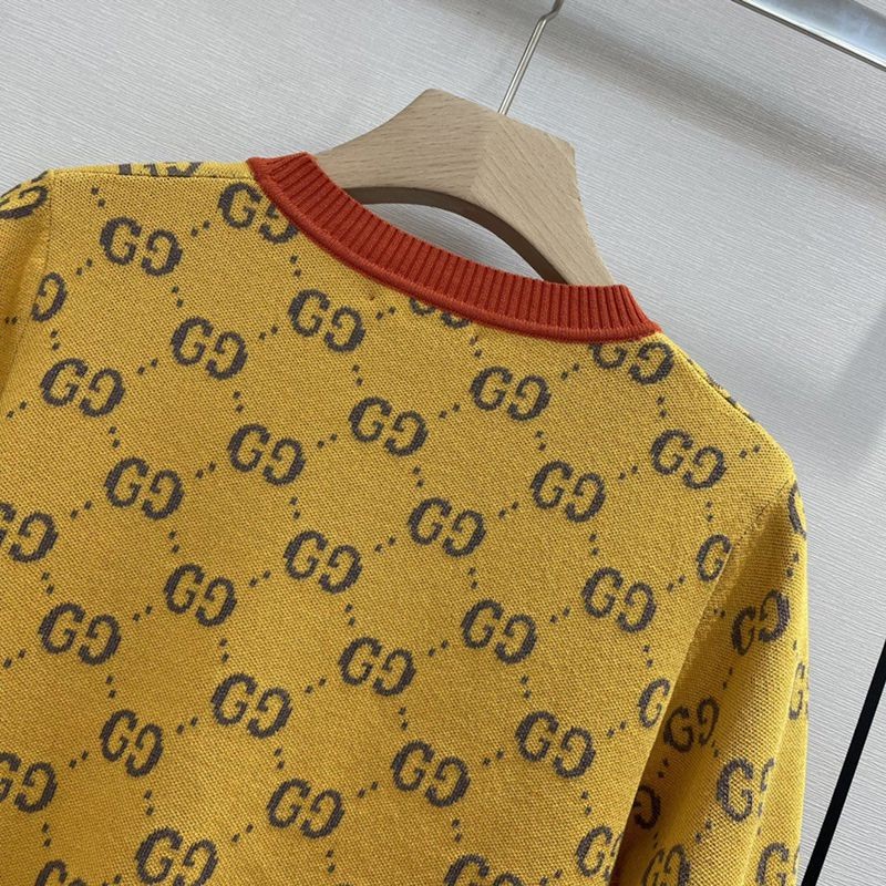 ビーズが可愛い！グッチ 半袖ニットTシャツ 偽物 イエロー コットン guk18530人気
