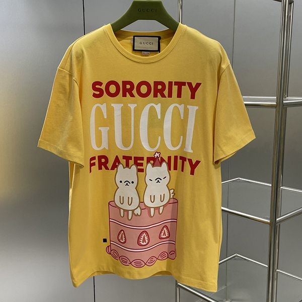 大人気！グッチ Sorority グッチFraternity プリント 偽物 Tシャツ gum67609通販