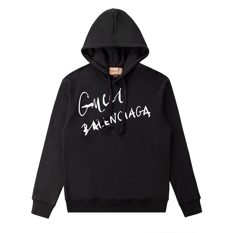 グッチ×バレンシアガ コピー ブラック ロゴ コットン パーカー guq23810