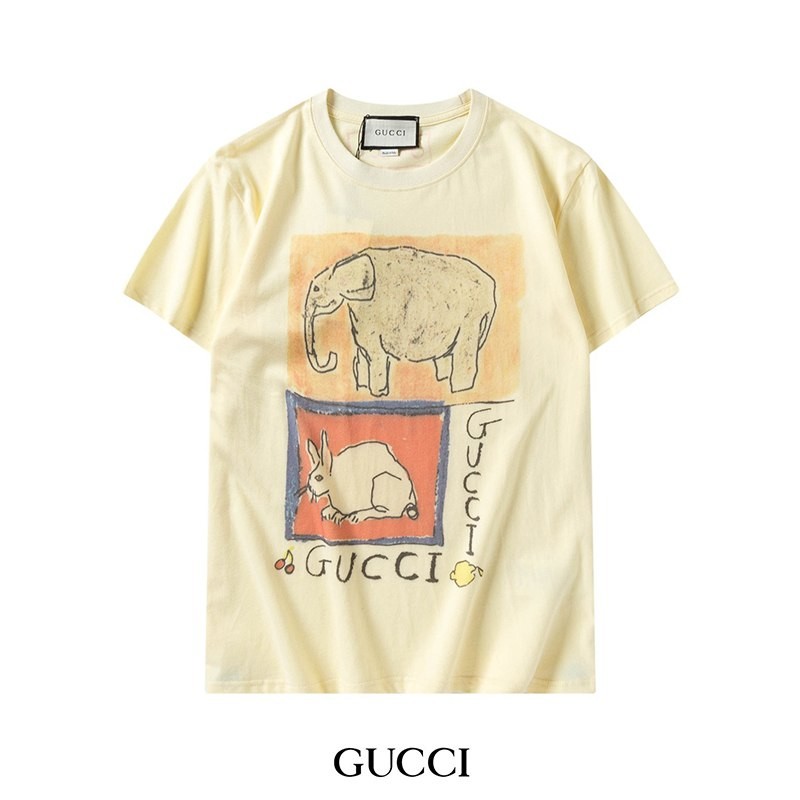 目を惹くカラー グッチ コットン Tシャツ コピー 半袖 ロゴ guq72551