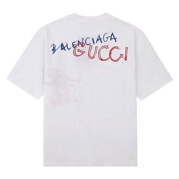 稀少グッチ バレンシアガ コラボ ロゴ ホワイトTシャツ 偽物 gut01192通販