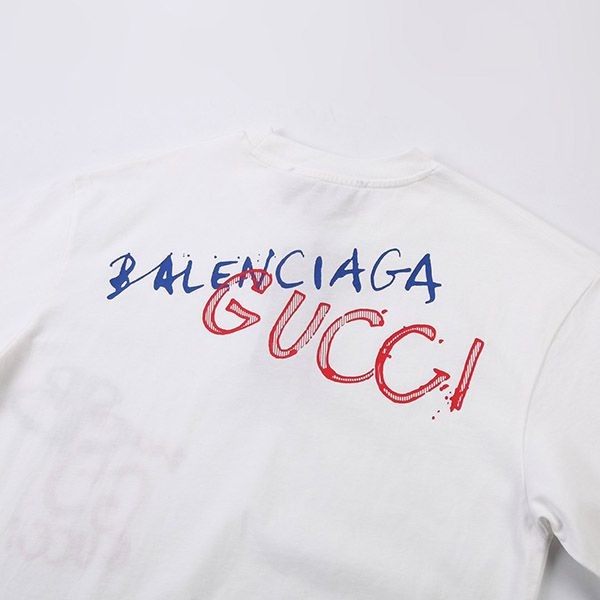 稀少グッチ バレンシアガ コラボ ロゴ ホワイトTシャツ 偽物 gut01192N級品