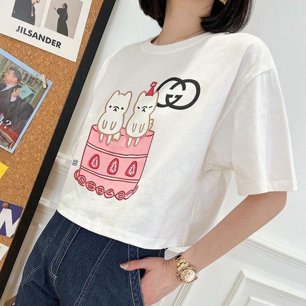 売上総額１位！グッチ×Kawaii キャットプリント Tシャツ スーパーコピー guu81190激安送料無料