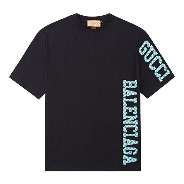 争奪戦グッチ バレンシアガ ロゴ ブラック Tシャツ 偽物 guv35751