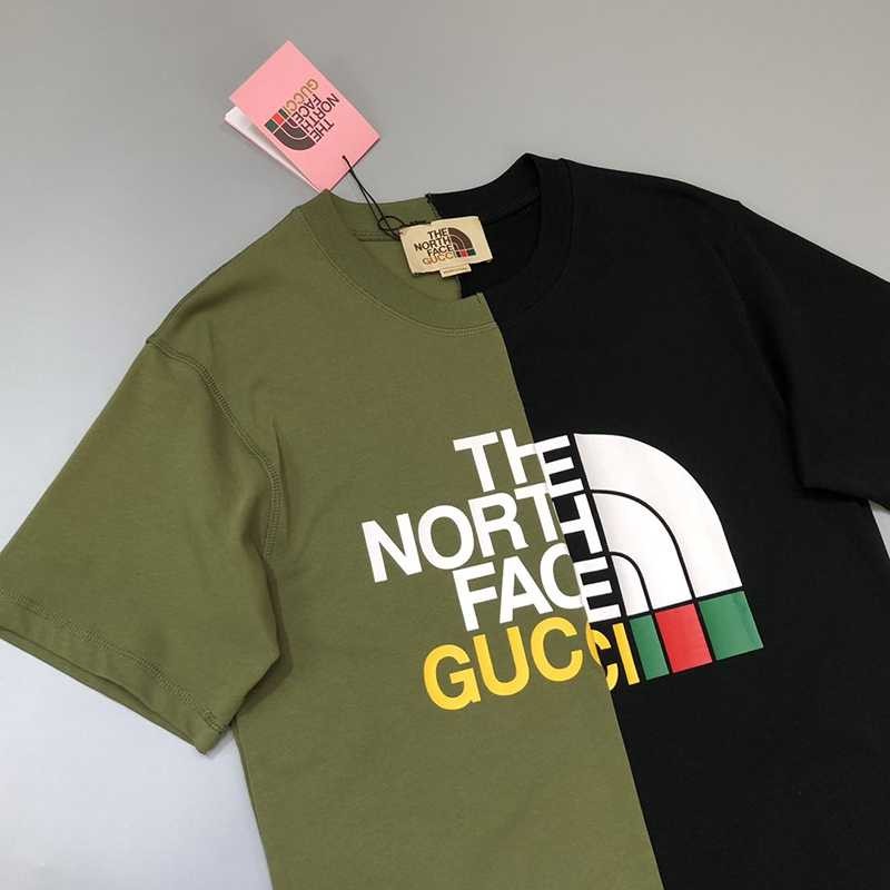 最安値挑戦グッチ×ノースフェイス パッチワーク クルーネック Tシャツ 偽物 guv78107N級品