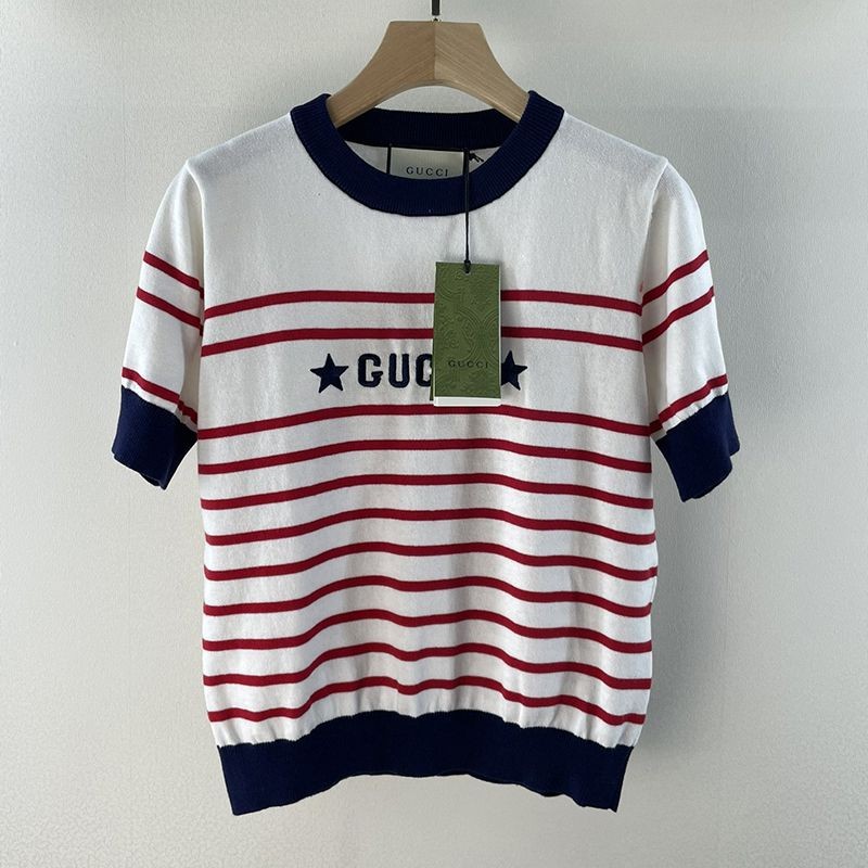 【日本未発売】グッチ ストライプ コットン 半袖 Tシャツ スーパーコピー guw08454人気