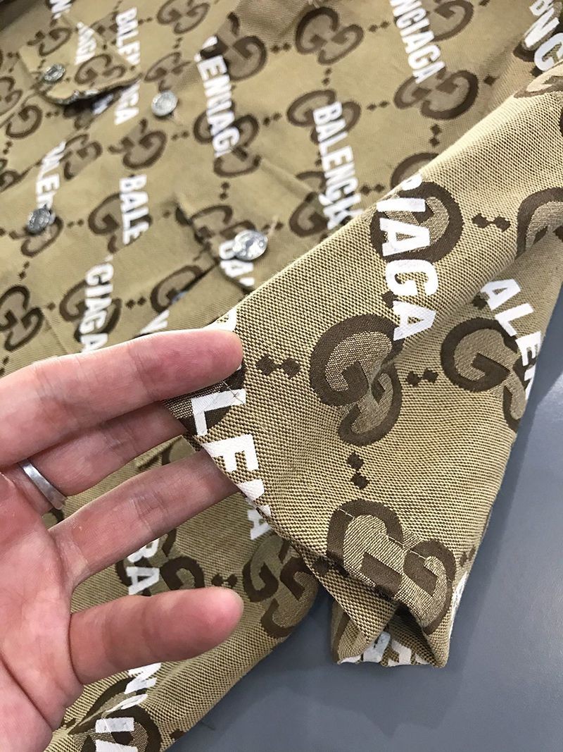 大人気！グッチ バレンシアガ シャツ 偽物★ホワイト バレンシアガ プリント入り ブラウンナイロン guz94539激安送料無料