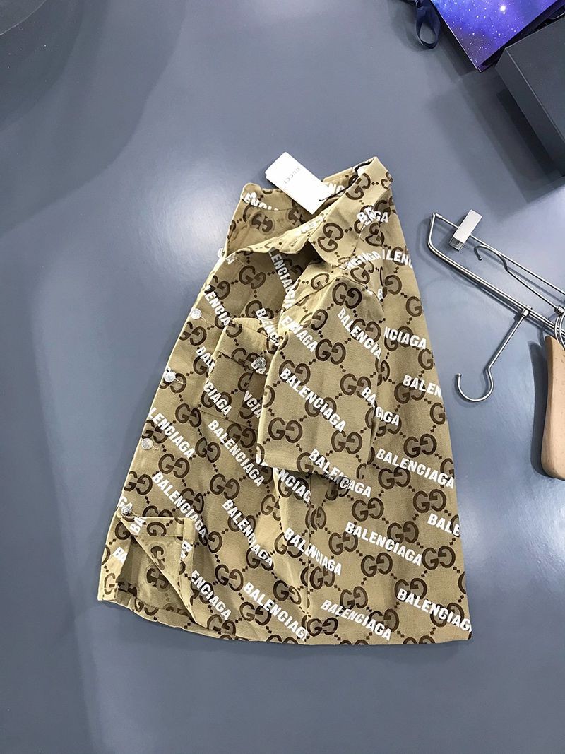 大人気！グッチ バレンシアガ シャツ 偽物★ホワイト バレンシアガ プリント入り ブラウンナイロン guz94539品質保証