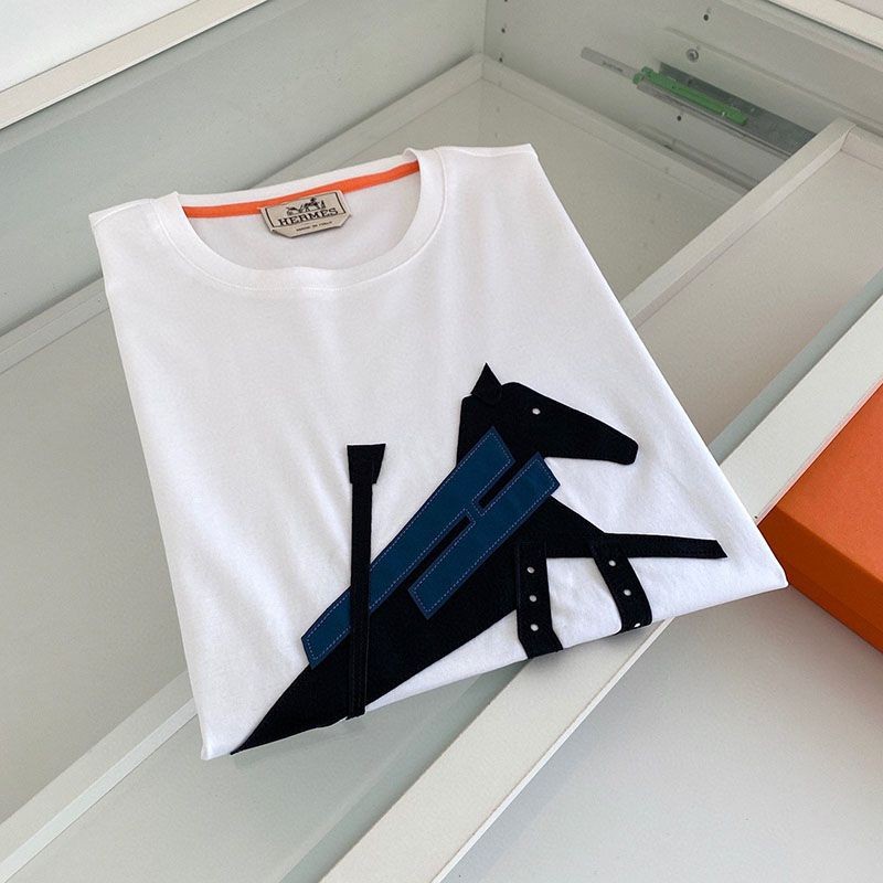 追跡付き発送【エルメス】レザーパッチロゴ コットン Tシャツ コピー erc28435人気