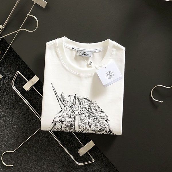 送料込エルメス 半袖 Tシャツ スーパーコピー H刺繍 コットン 2色 erg56341通販
