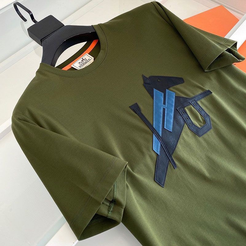 21-22AW【エルメス】レザーパッチロゴ コットン Tシャツ 偽物 erl28714激安送料無料