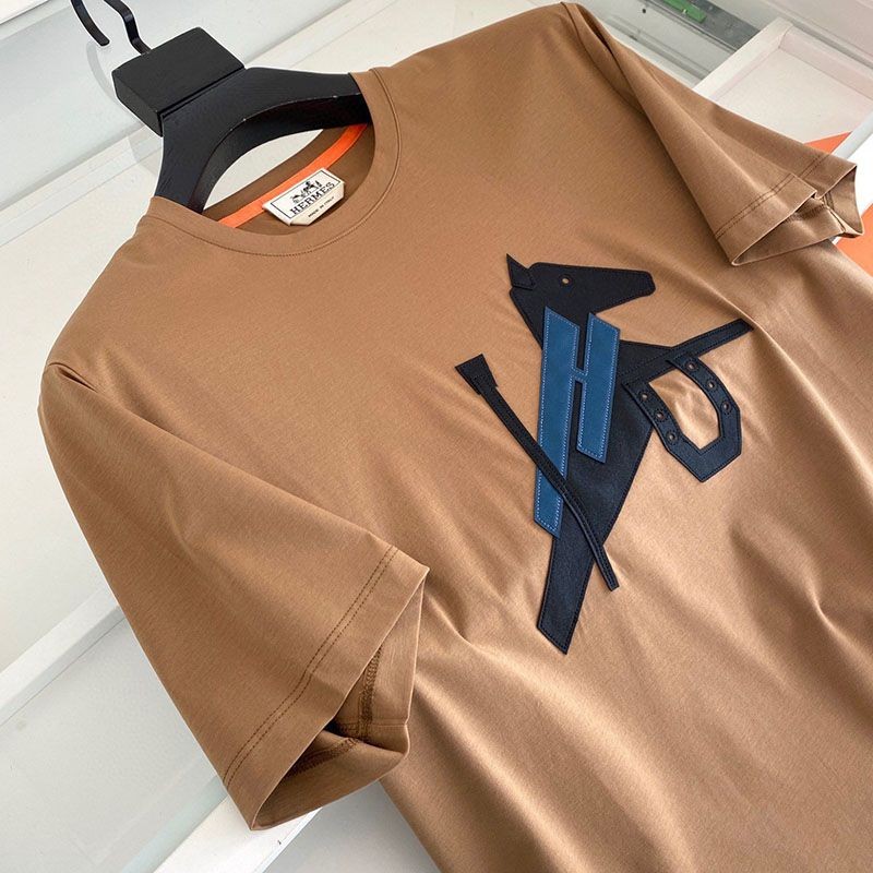 人気急上昇【エルメス】レザーパッチロゴ コットン Tシャツ パロディ eru71014激安送料無料