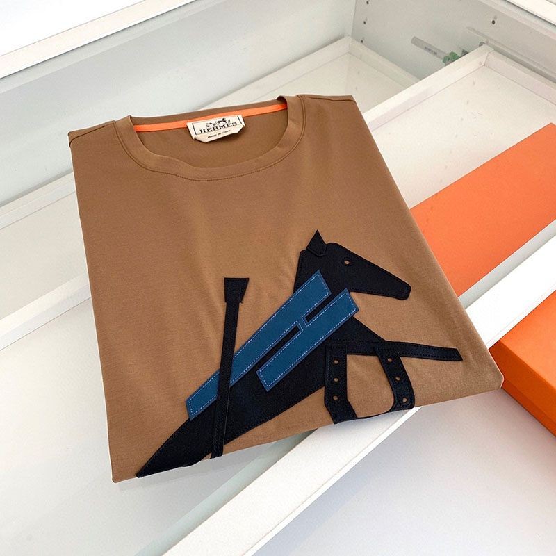 人気急上昇【エルメス】レザーパッチロゴ コットン Tシャツ パロディ eru71014人気