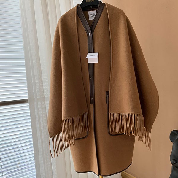 【日本未発売】エルメス 2021FW 雑誌掲載 コート カシミヤ ノーカラー コピー ブラウン erx03258通販
