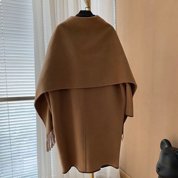 【日本未発売】エルメス 2021FW 雑誌掲載 コート カシミヤ ノーカラー コピー ブラウン erx03258高い品質
