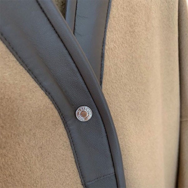 【日本未発売】エルメス 2021FW 雑誌掲載 コート カシミヤ ノーカラー コピー ブラウン erx03258代引きを販売