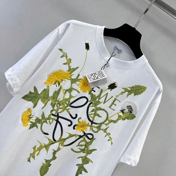 ロエべ アナグラム コットン フラワー ティー刺しゅう Tシャツ コピー H526Y22X70高い品質