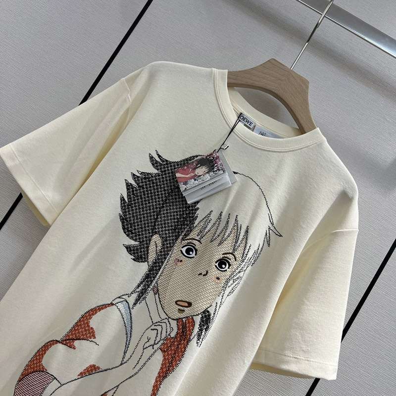 一目惚れ♪ロエベ 偽物 千尋 オーバーサイズ エンブロイダリー Tシャツ (ヘンプ＆コットン)S928Y22X01最高級