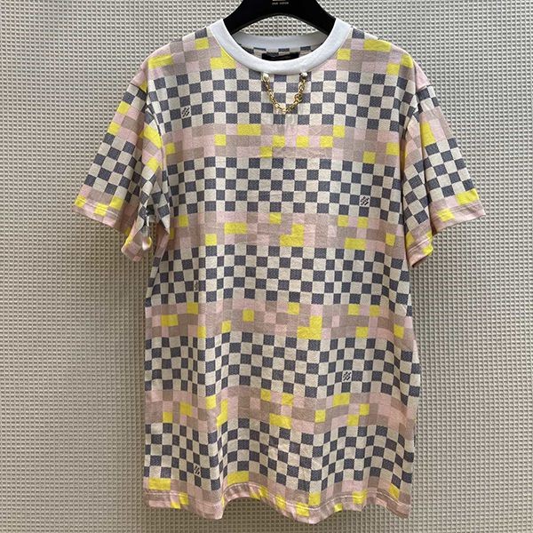 人気No1​ルイヴィトン Tシャツ コピー Demier 半袖 ピクセル チェッカーボード 1A9XPQ人気