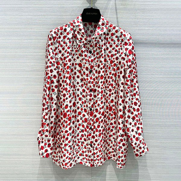 大人気!LV × YK 草間彌生 コラボ ドット シャツ 偽物 白 レッド トップス 1AB7XX