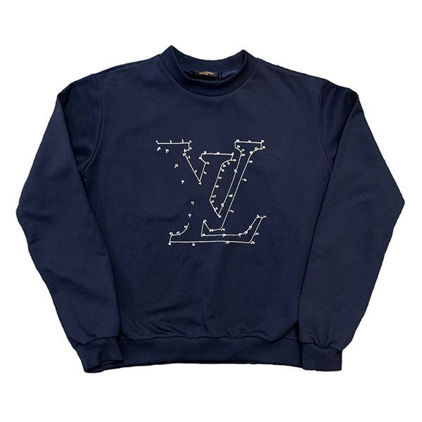 日本未入荷ルイヴィトン LV ロゴ ステッチプリントスウェットシャツ コピー ネイビー vuq27885人気