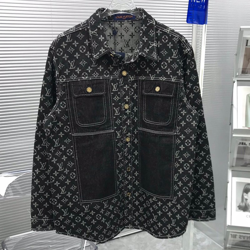 可愛いルイヴィトン ストライプ モノグラム デニムシャツ コピー vur92367