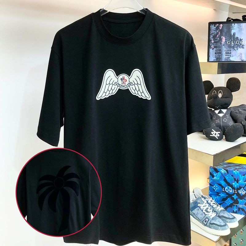 ☆超人気☆22SS◆モンクレール◆ブラック ロゴ コットン Tシャツ パロディ mog41867激安送料無料