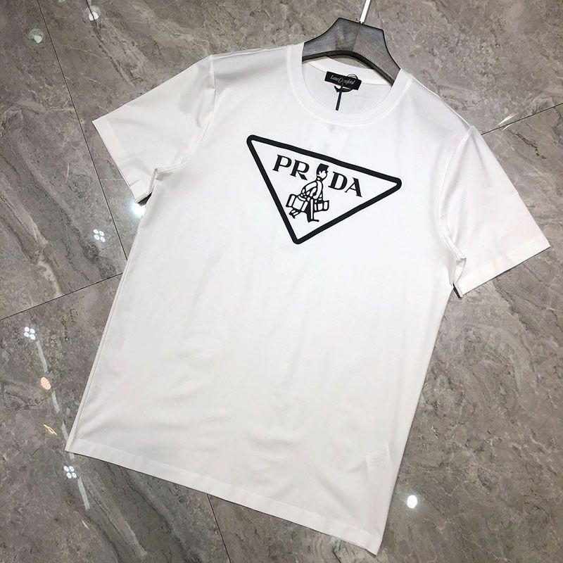 稀少プラダ ロゴ コットンTシャツ 偽物 2色 pus93005通販
