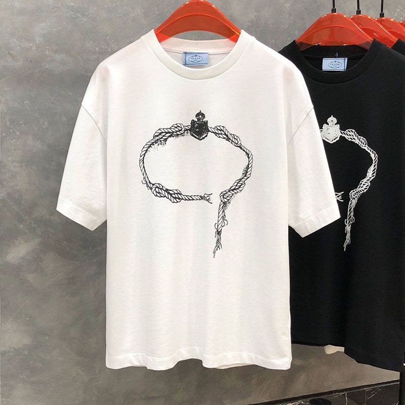 希少色プラダ プリントコットンTシャツ コピー 2色 puu55816