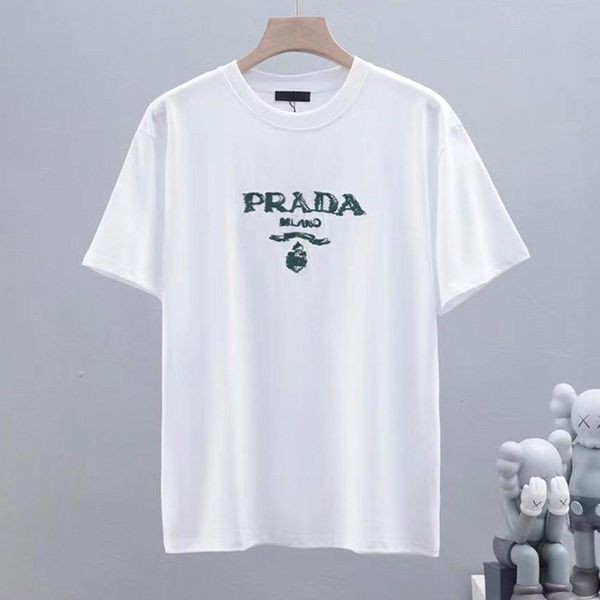 すぐ届プラダ シンプル 刺繍ロゴ コットン Ｔシャツ コピー 2色 puu61170人気