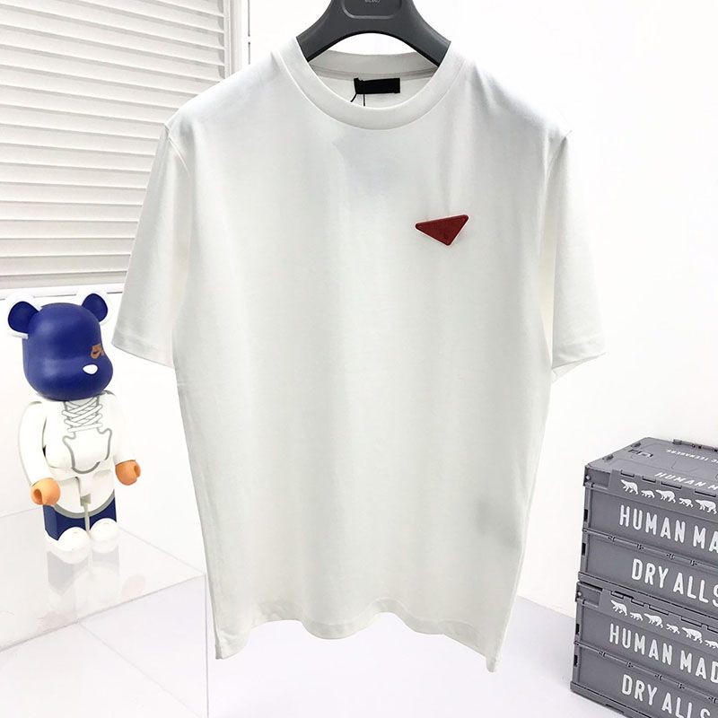 セール新作プラダ コピー コントラストトライアングル ロゴ コットンTシャツ ホワイト pux55313