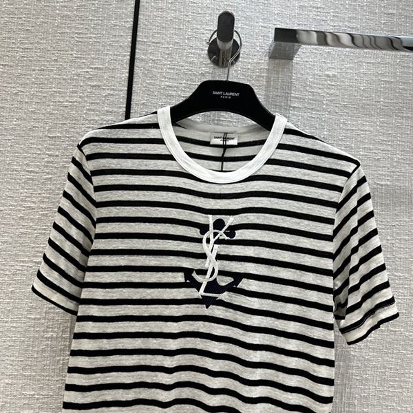 日本未入荷サンローラン★ ストライプ柄コットンTシャツ 偽物 Sai21089最高級
