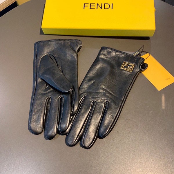 フェンディ ロゴ入り ブラックラムレザーのグローブ コピー fer70863N級品