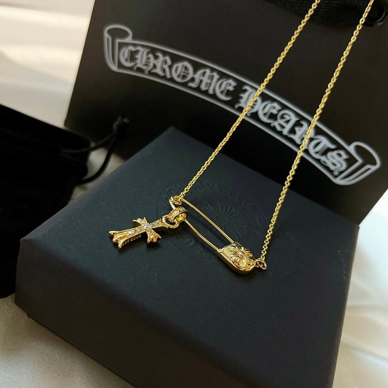 【限定カラー】【クロムハーツ ネックレス 偽物】CHクロス 22K セーフティピン ゴールド Kub13317通販