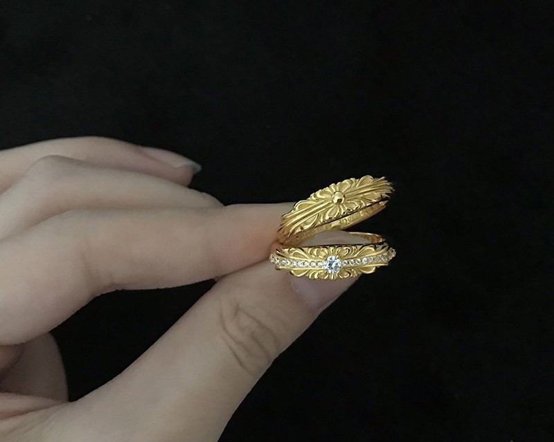 定番クロムハーツ フローラル 22kGold ダイアモンド ゴールド リング コピー 偽物 Kue61439N級品