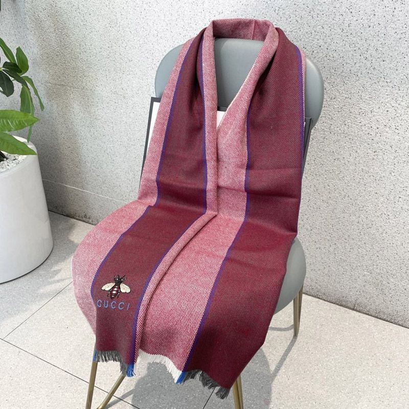 完売必至 グッチ 蜂 ストライプ カシミヤマフラー gut24489高い品質