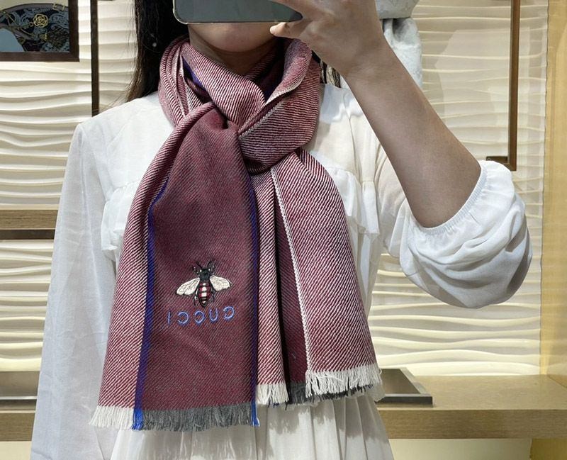完売必至 グッチ 蜂 ストライプ カシミヤマフラー gut24489N級品