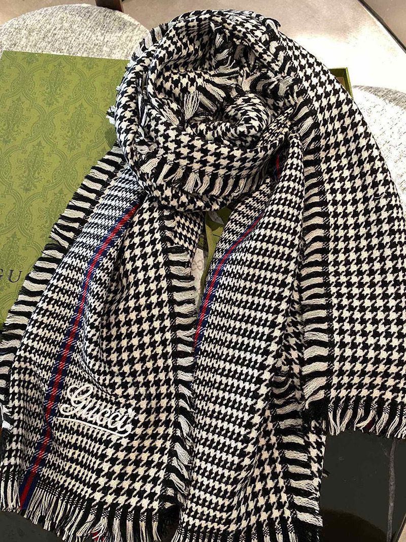 ★日本!!人気！グッチ 千鳥柄 カシミヤスカーフ guw27909最高級