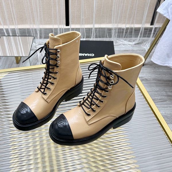 最新でオシャレシャネル レースアップ レザーアンクルブーツ 偽物 sht20555
