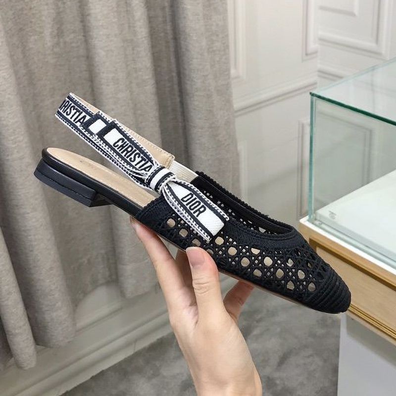 人気No1ディオール＆モア スリングバック コピー バレエフラットシューズ★ブラック カナージュ エンブロイダリーメッシュ dem36026激安送料無料