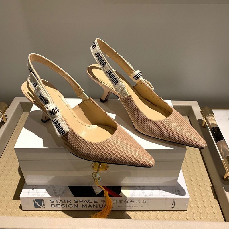 《大人気》ジャディオール スリングバックパンプス コピー★ヒール6.5cm ブラウン テクニカルファブリック dep24544通販