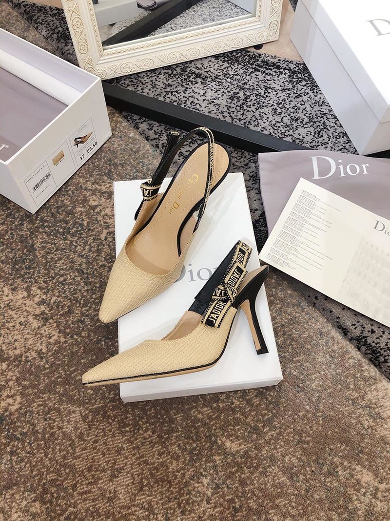 人気No1ジャディオール スリングバックパンプス スーパーコピー★ヒール9.5cm ベージュ テクニカルファブリック deu85026高い品質
