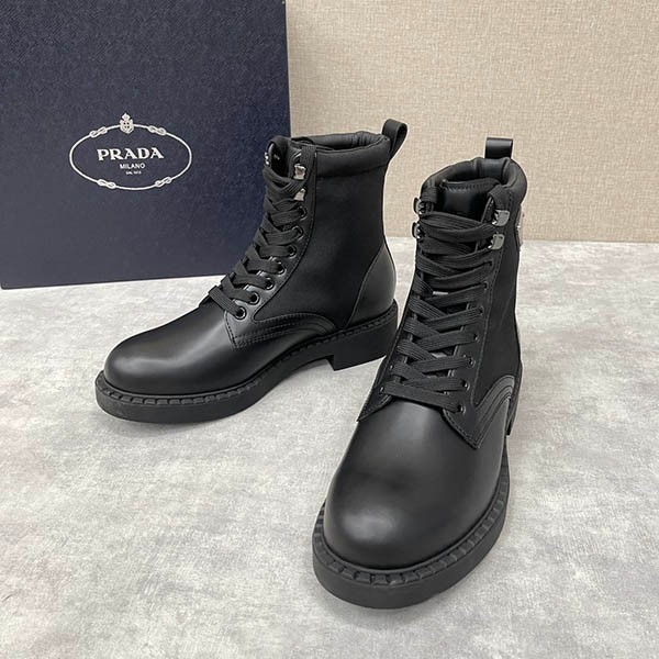 大人気!プラダ ブラッシュドレザー＆Re Nylon ブーツ 偽物 puu28255激安送料無料