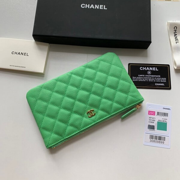 【シャネル】クラシック スモール ポーチ カーフス キンキャビアスキン 緑AP1071N級品