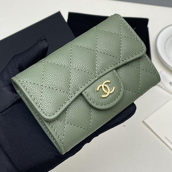 ブランドシャネル コピー ミニ財布 キャビア イエロー ライトゴールド金具 shj12676