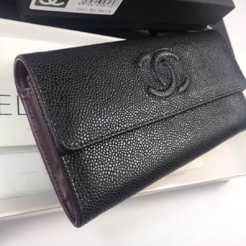 人気  シャネル キャビアスキン コピー ココマーク 二つ折り長財布 sho97441高い品質