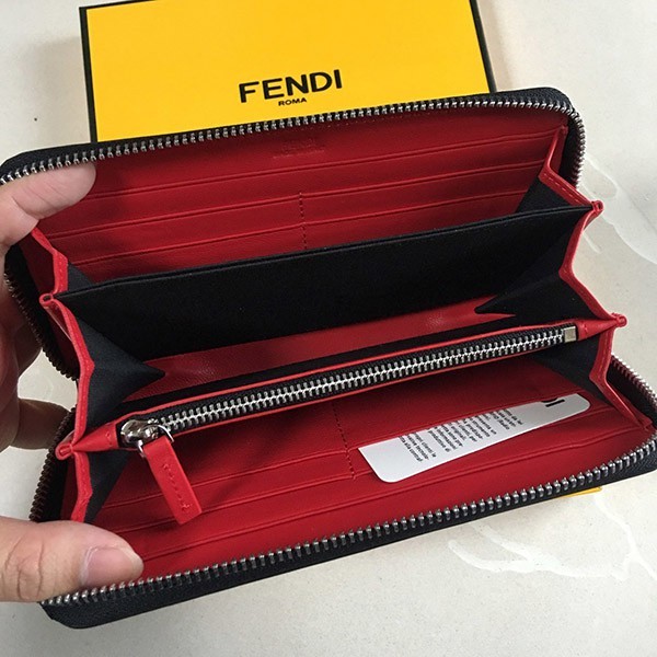 ブランドフェンディ 偽物 ブラックレザー ジップウォレット 長財布 バッグ バグズ feh99103N級品