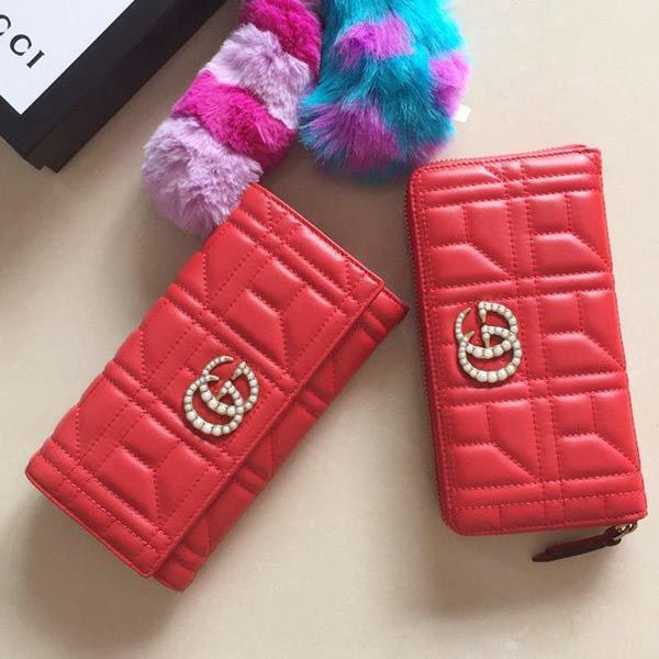 グッチ GGマーモント パール装飾 ラウンドジップ偽物 長財布代引きを販売