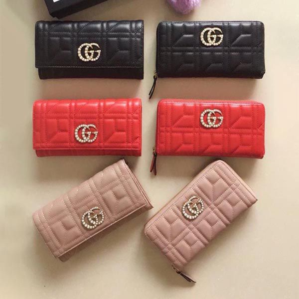 グッチ GGマーモント パール装飾 ラウンドジップ偽物 長財布品質保証
